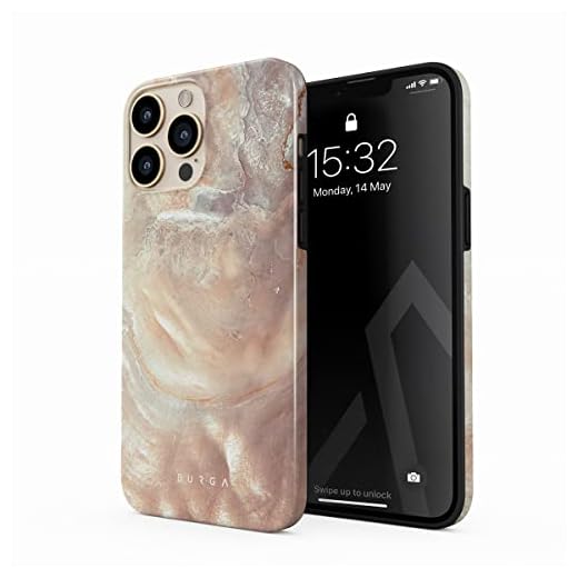 BURGA Phone Case Compatible with iPhone 13 PRO - Hybrid 2-Layer Hard Shell + Silicone Protective Case -Nude Shades Marble Brown Natural Seashell Pearl Serene - Scratch-Resistant Shockproof Cover