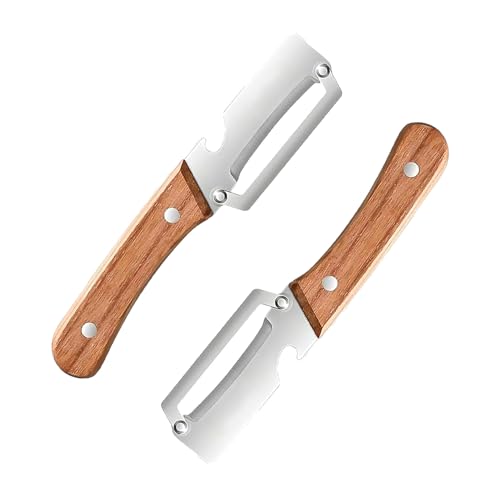 2-in-1 Multifunctional Vegetable Peeler with Wooden Handle & Stainless Steel Blade Multifunctional Vegetable Peeler Built-in Bottle Opener Fruit & Vegetable Kitchen Peeling Tool (2Pcs)