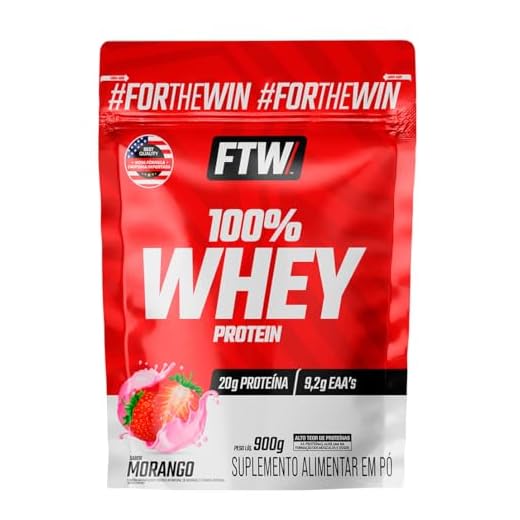 FTW Whey Protein 100% Concentrado - Suplemento Proteico para Atletas - Auxilia na Formação de Músculos para seus Treinos - Fonte de Proteína de Alto Valor Biológico - Sabor: Morango - Refil 900g
