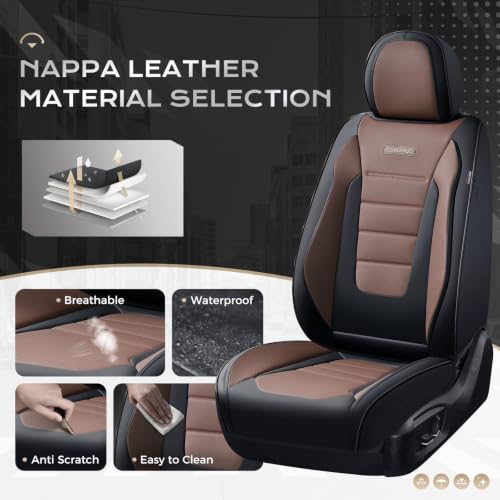 Image of Coverado Car Seat Covers Front, Seat Covers for Cars, Waterproof 2-Pack Car Seat Cushions, Leather Carseat Seat Protectors, Universal Seat Covers Fit for Most Sedans SUV Pick-up Trucks(Black&Coffee)