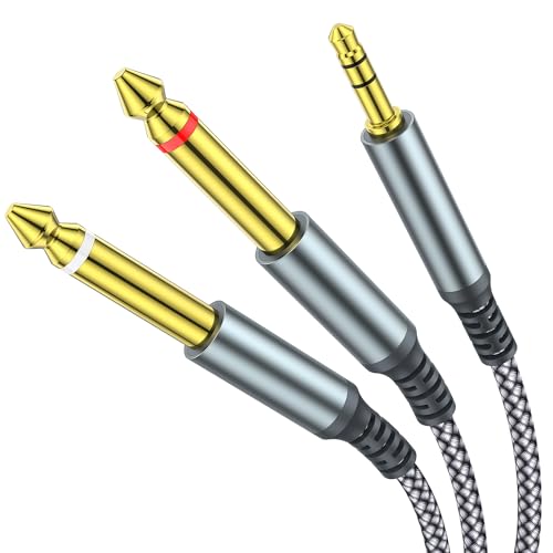 MCSPER 1/8 to 1/4 Stereo Cable,6.6FT 3.5mm TRS to Dual 6.35mm 1/4 TS Mono Y Splitter Audio Cord Adapter Compatible with iPhone, PC, Computer Sound Card, Mixer, Multimedia Speaker, Home Stereo System