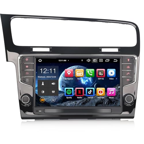 Erisin 8 Núcleo 4GB+64GB Android 14 Radio Coche Bluetooth Navegador GPS para Volkswagen Golf 7, 9 Pulgadas Pantalla táctil CarPlay inalámbrico Android Auto DSP WiFi FM RDS USB DVR TPMS OBD2 Canbus
