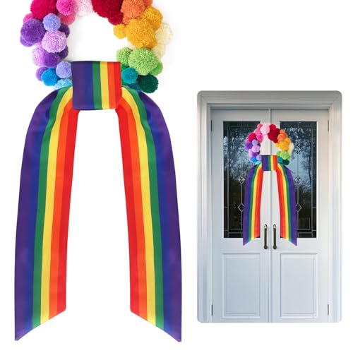 Rainbow Wreath Sash for Front Door 1PC LGBTQ Pride Satin Sash Colorful Stripes Ribbon Single Pride Month Wreath Decoration for Indoor Outdoor Wall Doorway Display