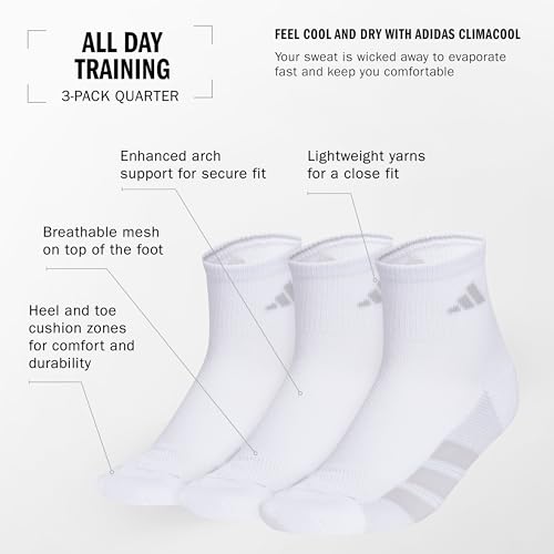 adidas Women's All Day Training Quarter Socks Athletic Performance Above the Ankle with Targeted Cushioning (3-Pair)2