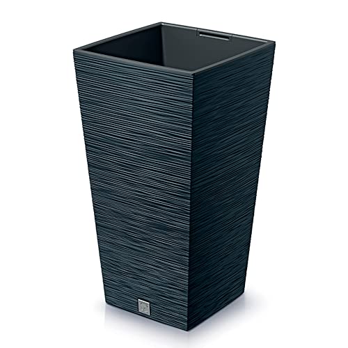 Macetero color antracita, con depósito, colección FURU, de 26,5 x 26,5 x 50 cm, capacidad de 11 L.