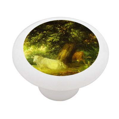 Gotham Decor Landscape with Cows by Lebedev Ceramic Drawer Knob
