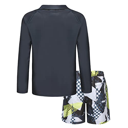 Image of Boys Two Piece Rash Guard Swimsuits Set with Swim Trunk Kids Long Sleeve Bathing Suit Swimwear Set