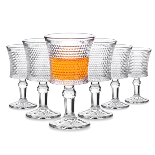 Jaepsing Shot Glasses, 2oz Etching Patterns Glasses Set of 6, Fancy Shot Glasses/Great for White and Red Wine/Mini Wine Glass Clear/Tasting Glasses/Cute