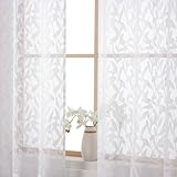 OWENIE Leyna 2 Panels Sheer White Curtains 63 Inch Length for Bedroom, Soft Lightweight Jacquard Clip Window Curtain for Living Room, Double Rod Pockets Textured Drapes, Each 40Wx63L Inches