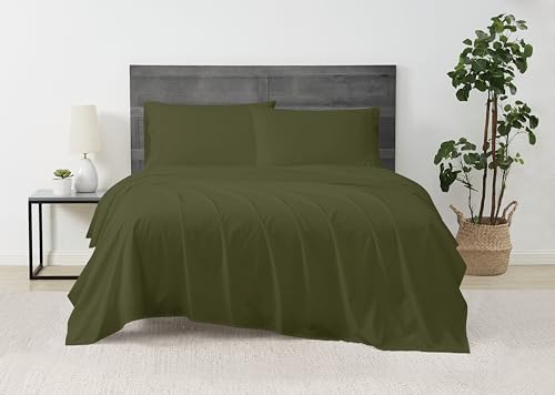 Image of CANNON - Solid Percale 3 Piece Twin Sheet and Pillowcase Set - Green