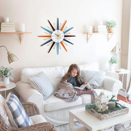 Image of RECTITUDE 27.5 Inch 3D Wall Clocks Large Silent Wall Clocks, Modern, Battery Operated, Starburst Clock Non Ticking Home Decor for Living Room, Kitchen, Dining Room, Bedroom, Office