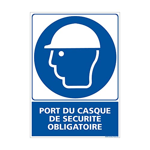 Panneau obligation port du casque de securite ISO 7010 en PVC 1,5 mm 450x630mm