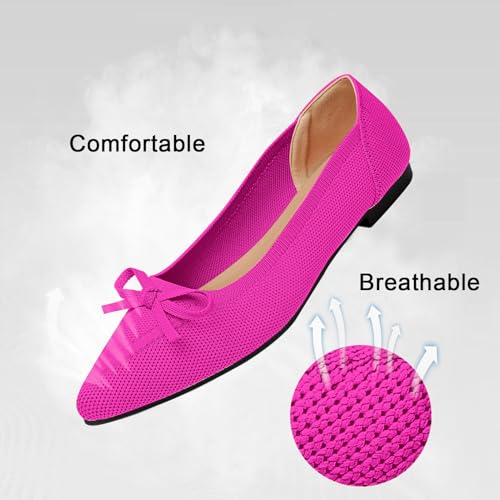 Image of TINGRISE Women's Flats Pointed Toe Bow Knit Ballet Shoes Comfortable Dressy Mesh Slip On Flat