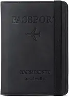Carteira Porta Passaporte de Viagem com Elástico PU Couro, Compartimentos para Cartões e Passaporte Organizador de Documentos (Preto)