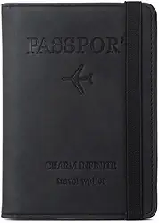 Carteira Porta Passaporte de Viagem com Elástico PU Couro, Compartimentos para Cartões e Passaporte Organizador de Documentos (Preto)
