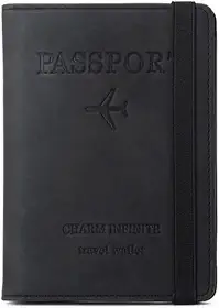 Carteira Porta Passaporte de Viagem com Elástico PU Couro, Compartimentos para Cartões e Passaporte Organizador de Documentos (Preto)