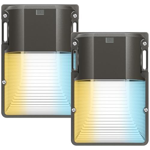 CINOTON 30W 3CCT LED Wall Pack Light with Dusk to Dawn Sensor, 3000K/4000K/5000K Selectable, 3600LM, Outdoor Wall Lights IP65 Waterproof LED Security Flood Lighting for Garage Porch UL-Listed 2 Pack