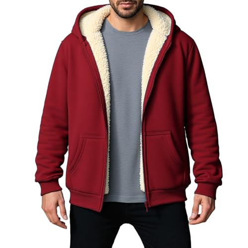 MLWSKERTY Abrigo de invierno cálido de forro con capucha para hombre, resistente con forro exterior, cierre de cremallera, ropa de abrigo de poliéster para clima frío, abrigo con capucha con