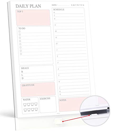 Daily Planner Notepads With Pen Holder for Women, To Do List Notepad Notebook with Day Design for Work, Calendar/Organizer/Scheduler/ Organizing Goals/Tasks/Ideas/ Notes | 8.5 x 11 (60 sheets)