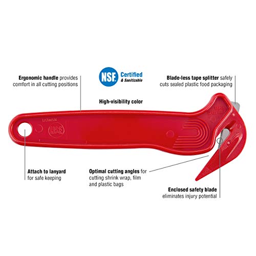 Pacific Handy Cutter Dfc364 Nsf Certified Food Safe Cutter With Bladeless Tape Splitter, Safe And Efficient Cutting For Cryovac, Plastic Bags, Shrink Wrap, And More, Red #TOP2