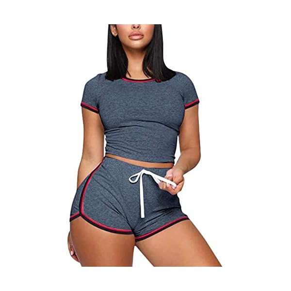 Womens Sexy 2 Pieces Short Set - Casual Sport Outfits Short Sleeve Top and Bodycon Short Pant Sportswear Set Activewear