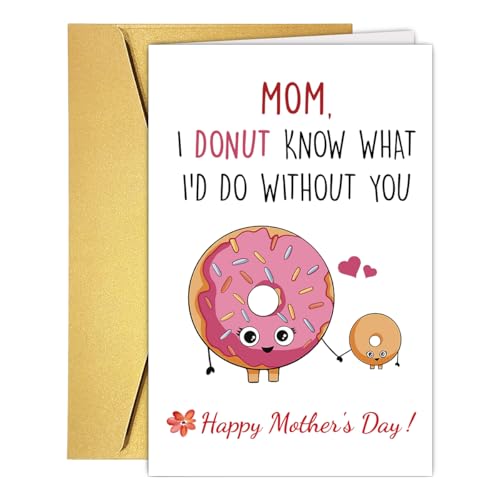 PUGAILA Cute Mothers Day Card from Kids, Happy Mothers Day Card from Daughter Son Toddler Children, Funny Pun Donut Mothers Day Cards for Mom Mother Stepmom Bonus Mom