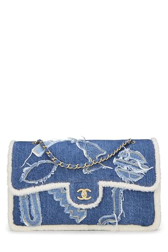 Chanel, Pre-loved Paris-Egypt Blue Denim & Shearling Hieroglyph Flap Maxi,