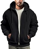 Genafy Full Zip Up Hoodie for Men, Fleece Sherpa Lined Mens Zipper Fashion Hooded Sweatshirt Winter Heavyweight Warm Jackets Thick Coat Black M