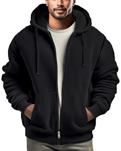Hoodies for Men Full Zip Up Fashion Sweatshirt Thick Fleece Sherpa Lined Winter Jackets Warm Coats