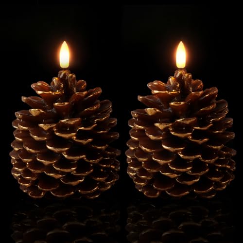 Homemory 2 Pcs LED Pine Cone Candles, Flameless Candles with