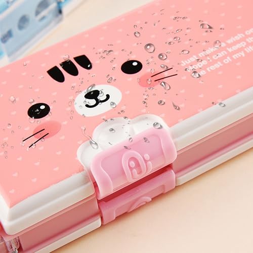 Image of Double Layer Pencil Case, Plastic Pencil Boxes with Pencil Sharpener, Cute Pen Box Organizer for Pencils, Erasers, Paper Clips, School Supplies, Best Birthday Gifts for Kids Teens(Pink)