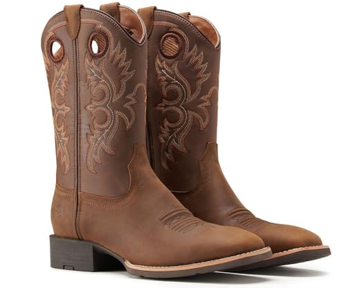 SUREWAY Western Boots For Men - Mens Square Toe Cowboy Boot,Oil/Slip Resistant,Durable Fashionable Classic Pull on 10 Inch Boots,Mid Calf Soft toe Wellington Boots3