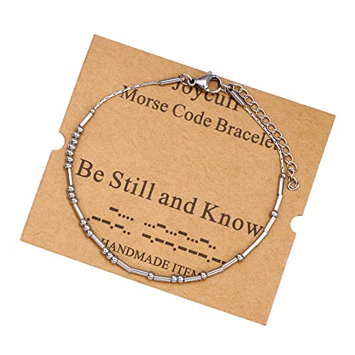 Image of JoycuFF Inspirational Morse Code Bracelets for Women Silver Beads Jewelry Encouragement Mantra Gifts for Her