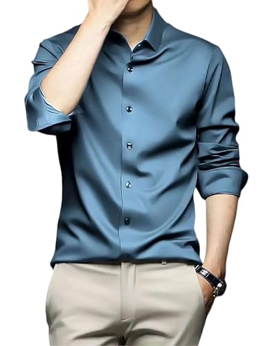 Image of IndoPrimo Men's Stylish Solid Satin Casual Shirt for Men Full Sleeve