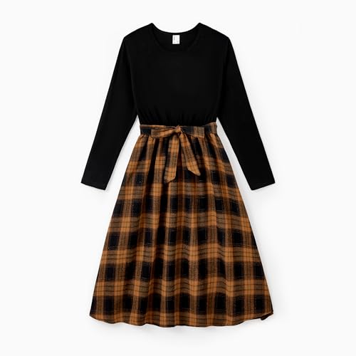 PATPAT Family Matching Outfits Mommy and Me Dresses Matching Set Long Sleeve Plaid Midi Dress and Casual Button Down Shirts2