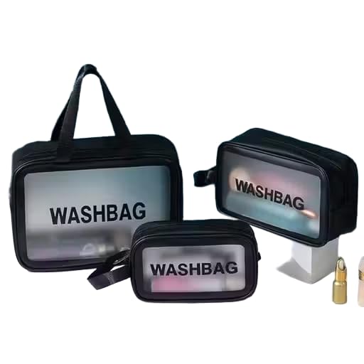 Makeup Travel Pouch, Cosmetic Bag, Travel kit Pouch for Toiletries, Brushes and Cosmetics - Set of 3 - Washbag Pouch - Black-picture-43