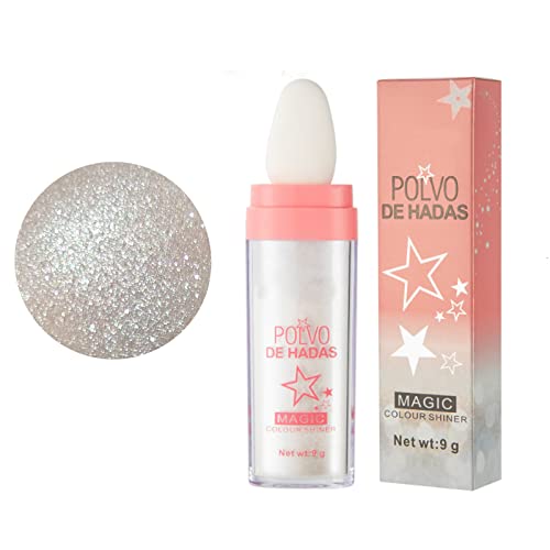 Polvos de Hadas, Polvo Purpurina Corporal, Resaltador en Polvo, Highlight Patting Powder, Maquillaje Iluminador Body Shimmer, para Cuerpo y Cabello Glitter, 9g, Blanco,MELLTONG