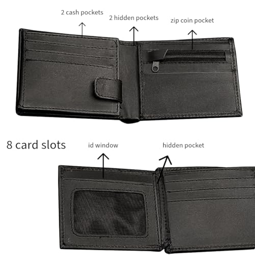 Generic New 2024 Rfid Bifold Black Genuine Cowhide Full Grain Shinny Leather Wallet for men, 10+ Card Slots Flap Id Window, Zip Coin Pocket, 2 Cash Pockets (PLAIN).2