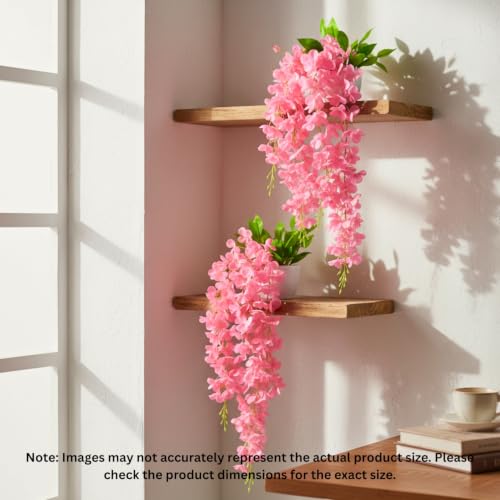Image of fancymart Artificial Flower Pink Wisteria Hanging Plant with White Pot, 60 cm Height, Pack of 2, Realistic Floral Vine for Home, Office, Living Room & Wall Decor