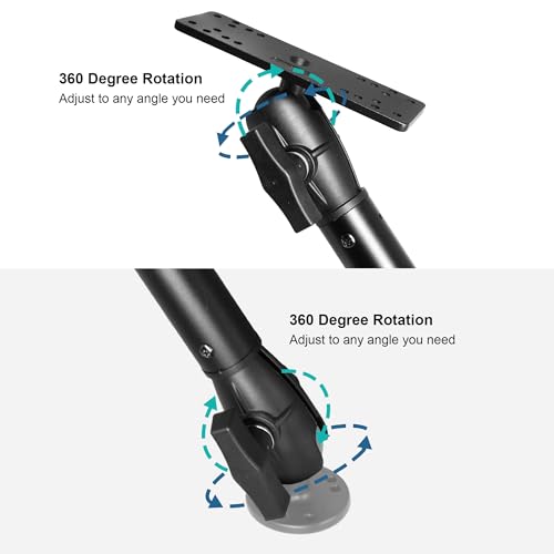 1.5" / C Size Ball Aluminum Fish Finder Mount with Extension(18.3") Arm, Marine Electronic/Depth Finder Mount for Boat, 360° Rotation, Compatible with Garmin, Lowrance, Humminbird and More