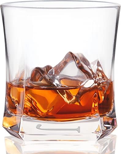 YJGS Whiskey Glass, Engraved Monogrammed Bourbon Glass, 10 oz Old Fashioned Cocktail Glass Personalized Whiskey Glass for Men, Bourbon Gifts Ideas for Dad, Husband, Groomsman Gifts (Letter J)