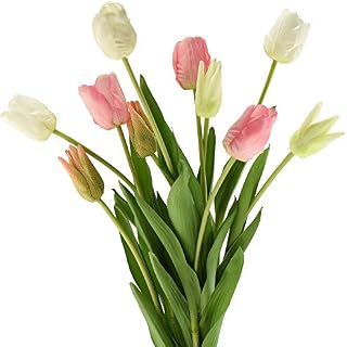 FiveSeasonStuff 10 Stems of Real Touch Tulip Artificial Flowers Bouquet, Perfect for Wedding, Bridal, Party, Home, Holidays, Garden, Birthday, Office Décor DIY (Blue)