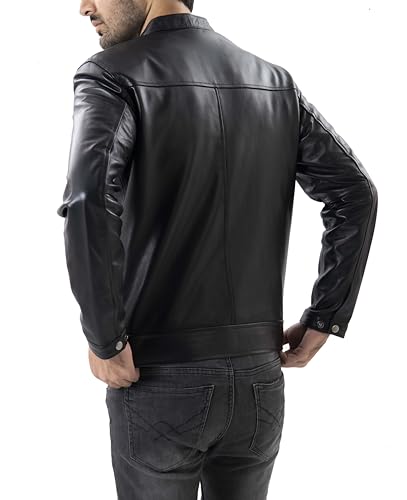 Image of Jild Classical Single Piece Lambskin Leather Jacket Men - Everyday Wear Snap Tab Collar Men's Motorcycle Leather Jacket