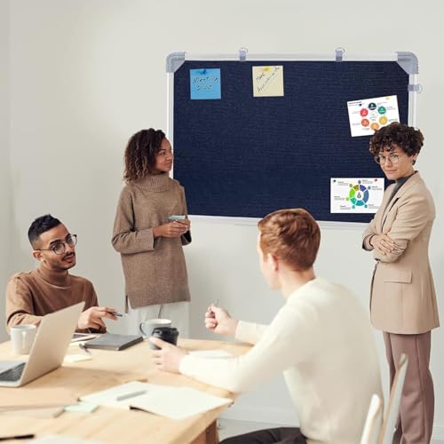 Image of Notice Board with High Resilience Foam Fabric | Soft Board /Pin Up Board /Bulletin Board for Office, School & Home | Durable Display Board for Notes, Photos & Reminders (Blue, 1 X 2)