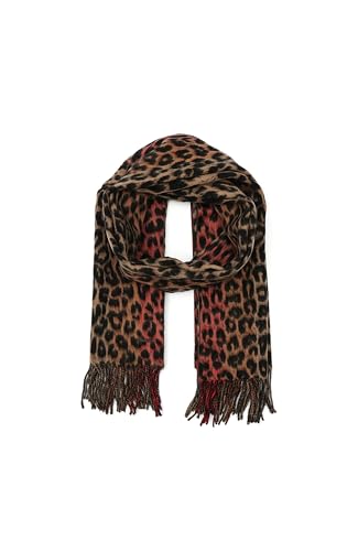 Women's Leopard Stripe Woven Scarf, 100% Wool Accessory, Lightweight Fabric