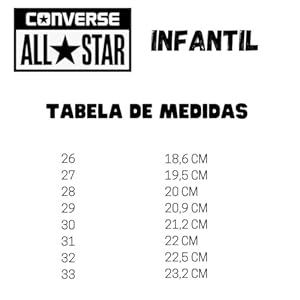 Infantil Tabela De Tamanho Tenis Converse All Star Tabela De