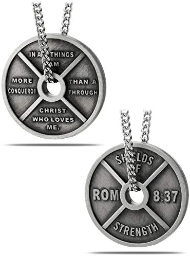 Women's Antique Finish High Relief Weight Plate Necklace-Romans 8:37 image 5