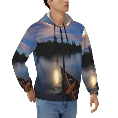 Sweat Full Zip Homme Allagash River Imprimé Moonlit Canoë en Polyester Doux