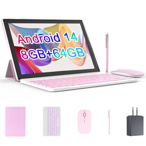 2024 Newest Android 13 Tableta, 2 in 1 Tablet 10 Inch,Computer Tablet, with Keyboard Case, 8GB+64GB ROM/1TB Computer Tablets, Qu