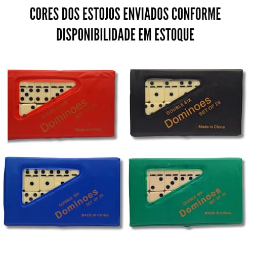 Kit 2 Jogos Dominó Tipo Osso 28 Peças 9 MM de Espessura Estojo em Plástico e Jogo de Baralho 108 Car